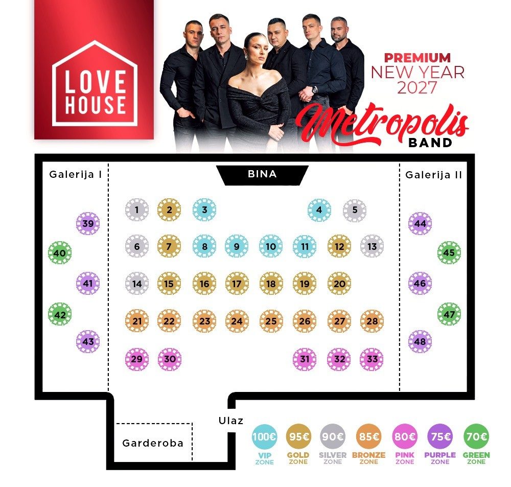 Mapa sedenja - Love House Event Hall Nova godina